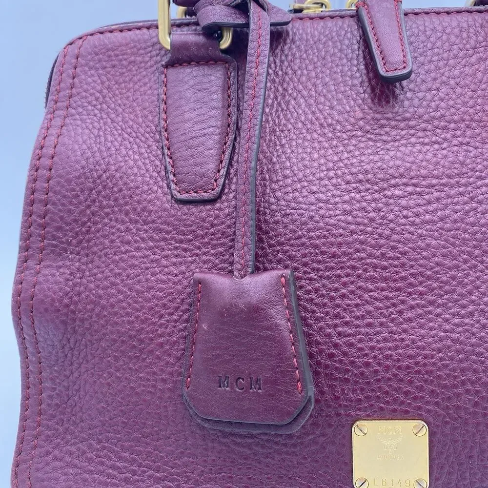MCM Leather Satchel Burgundy Handbag Vintage Crossbody Tote Travel Purse Germany